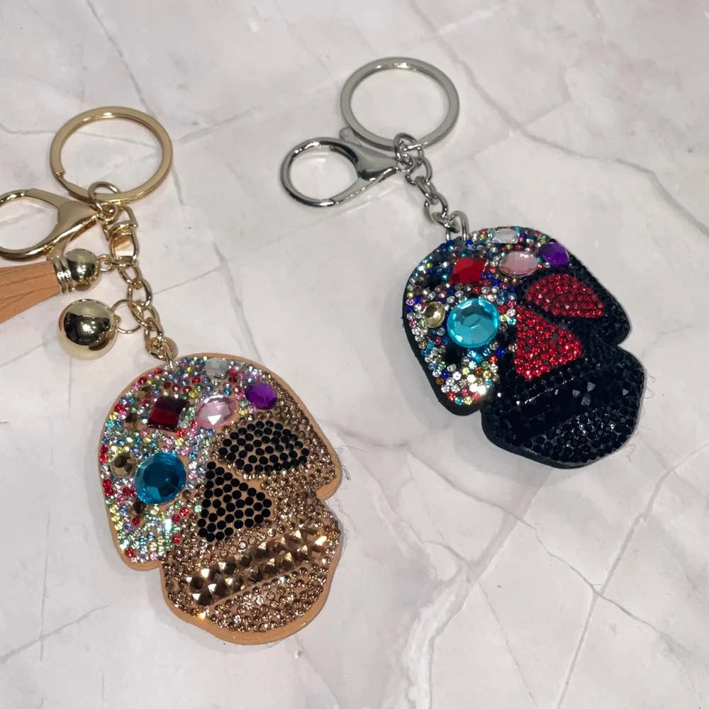 Choice of Rhinestone Puff Sugar-Skull Keychain Bag Charm